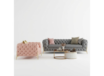 Ensemble de canapé 3+1 places Design Canapés Revêtement Cuir Détente Mobilier Moderne