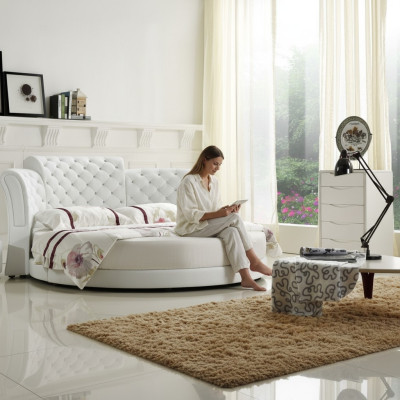 Lit rond Lits design ronds Lit en cuir double de luxe Cadre de chambre à coucher