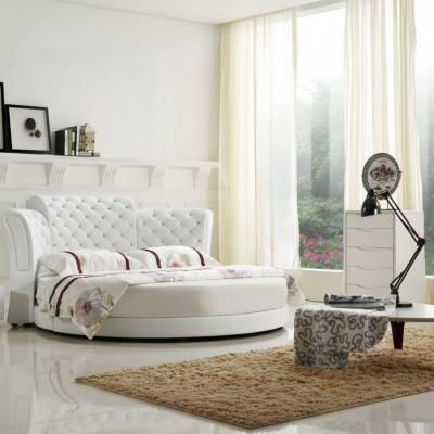 Lit rond Lits design ronds Lit en cuir double de luxe Cadre de chambre à coucher