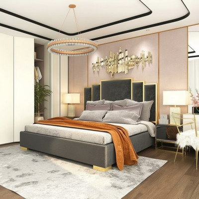 Lit 2x Table de chevet Ensemble de chambre à coucher 3 pièces design moderne tables de chevet de luxe