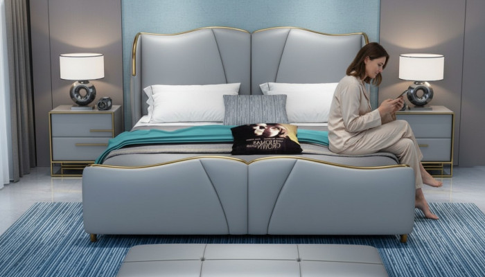 Lit 2x Table de chevet 3 pièces. Ensemble de chambre à coucher Design Mobilier de luxe moderne Lits neufs
