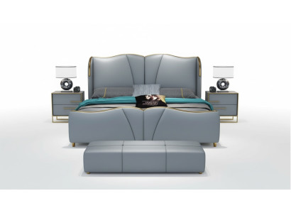 Lit 2x Table de chevet 3 pièces. Ensemble de chambre à coucher Design Mobilier de luxe moderne Lits neufs