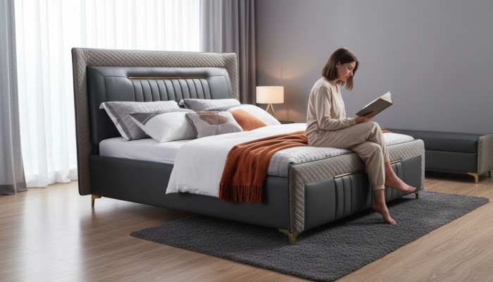 Lit litlit moderne de luxe en cuir Lit d'hôtel Grand lit neuf