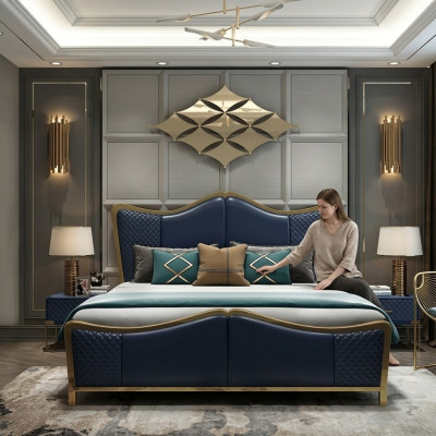 Chambre à coucher Ensemble de luxe de designer Suite Lit 2x Table de chevet 3 pièces neuves