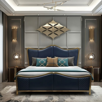 Chambre à coucher Ensemble de luxe de designer Suite Lit 2x Table de chevet 3 pièces neuves