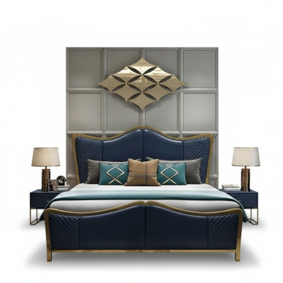Chambre à coucher Ensemble de luxe de designer Suite Lit 2x Table de chevet 3 pièces neuves