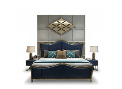 Chambre à coucher Ensemble de luxe de designer Suite Lit 2x Table de chevet 3 pièces neuves