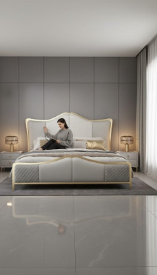 Lit de design Lits de luxe Cadre de lit moderne Chambre d'hôtel pour dormir Hôtel