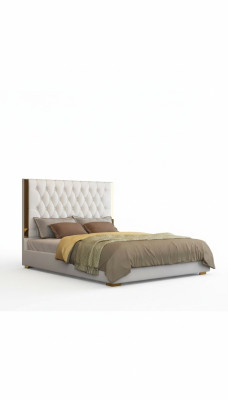 Lit double en cuir moderne, chambre avec un lit pour deux personnes.