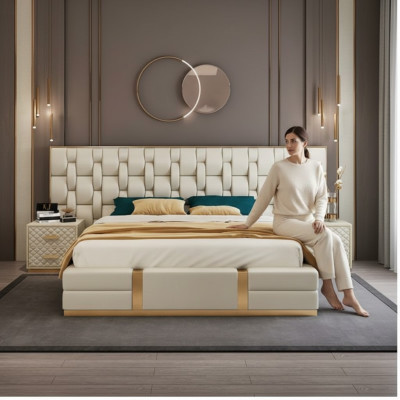 Ensemble de chambre de luxe Complet Mobilier de chambre Lit Table de chevet Ameublement