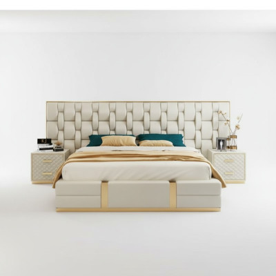Conception de literie de lit de luxe beige double de luxe de lit d'hôtel nouveau