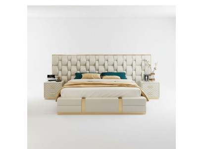 Conception de literie de lit de luxe beige double de luxe de lit d'hôtel nouveau