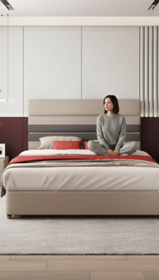 Lit design moderne de luxe avec rembourrage en tissu textile.