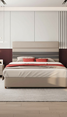 Lit design moderne de luxe avec rembourrage en tissu textile.