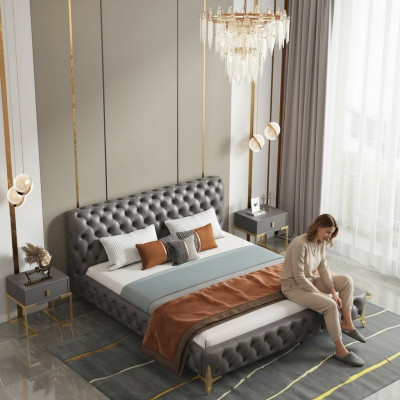 Lit 2x Table de chevet 3 pcs Ensemble de chambre à coucher Design Moderne Ensemble de chambre à coucher de luxe