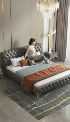Lit Chesterfield Design d'ameublement Luxe Double Lits d'hôtel Lit d'hôtel de luxe nouveau