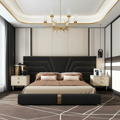 Lit design Lits Lit rembourré Lit en métal Or 180x200 Lit double