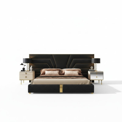 Lit design Lits Lit rembourré Lit en métal Or 180x200 Lit double