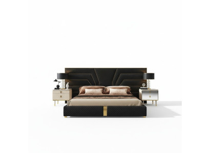 Lit design Lits Lit rembourré Lit en métal Or 180x200 Lit double