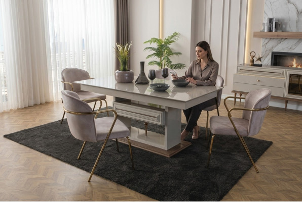 Table de salle à manger Table à manger Tables Moderne Salle à manger Designer nouveau Beige
