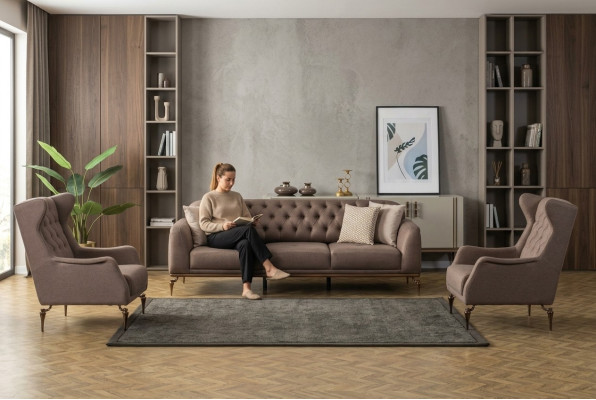 Ensemble de canapés Chesterfield beige pour le salon, composé de 3 et 1 places. Canapé luxueux neuf.