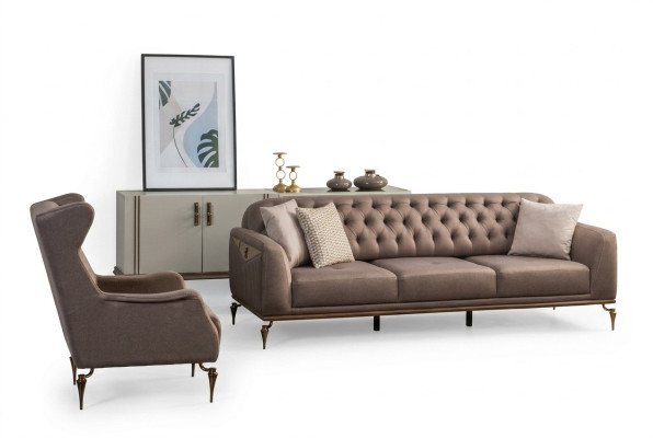 Ensemble de canapés Chesterfield beige pour le salon, composé de 3 et 1 places. Canapé luxueux neuf.