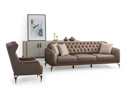 Ensemble de canapés Chesterfield beige pour le salon, composé de 3 et 1 places. Canapé luxueux neuf.