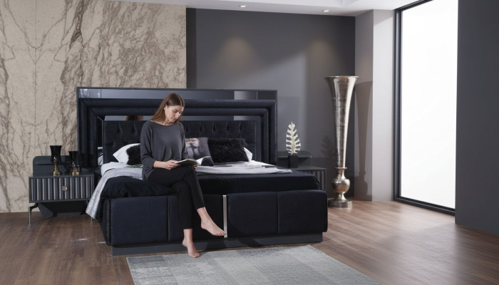 Lit double de luxe Black Chesterfield Cadre de lit moderne en bois Meubles