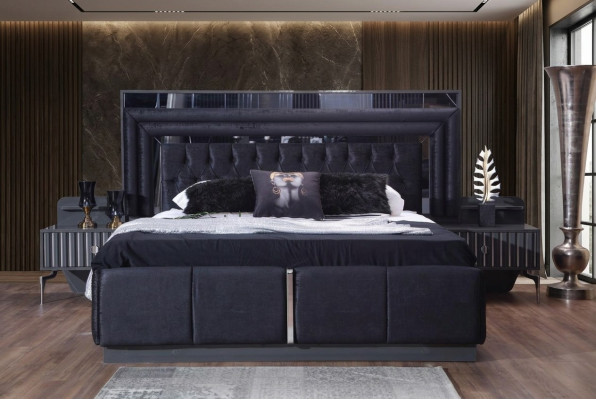 Lit double de luxe Black Chesterfield Cadre de lit moderne en bois Meubles