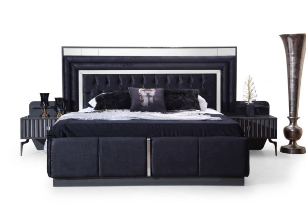 Lit double de luxe Black Chesterfield Cadre de lit moderne en bois Meubles