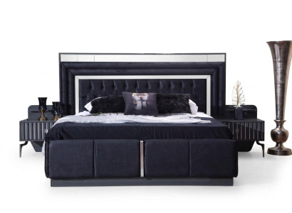 Lit double de luxe Black Chesterfield Cadre de lit moderne en bois Meubles