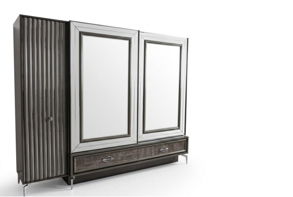 Armoire en bois design avec portes miroir et tiroirs pour la chambre.