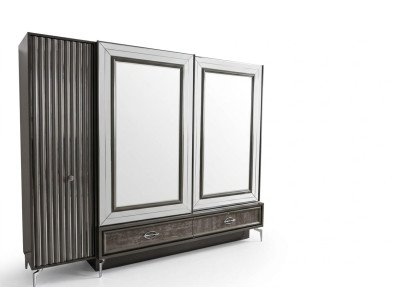Armoire en bois design avec portes miroir et tiroirs pour la chambre.