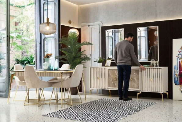 Meubles de salle à manger de luxe Table à manger 6 chaises Buffet Miroir 10 pièces neuf