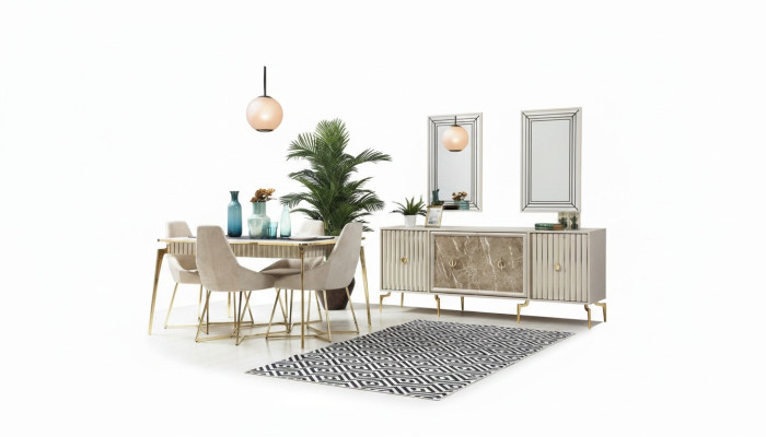 Meubles de salle à manger de luxe Table à manger 6 chaises Buffet Miroir 10 pièces neuf
