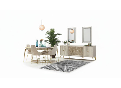 Meubles de salle à manger de luxe Table à manger 6 chaises Buffet Miroir 10 pièces neuf
