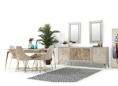 Table à manger de luxe Table à manger pour 4 personnes Chaises Buffet latéral Moderne