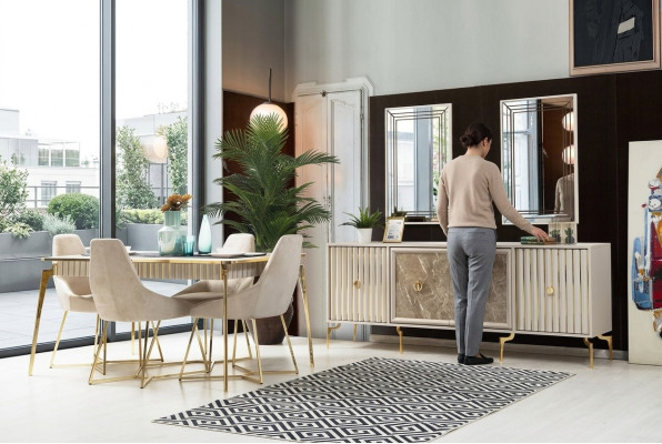 Stylische Esszimmer-Suite Luxus-Set Designer Esstisch mit 6 Stühlen