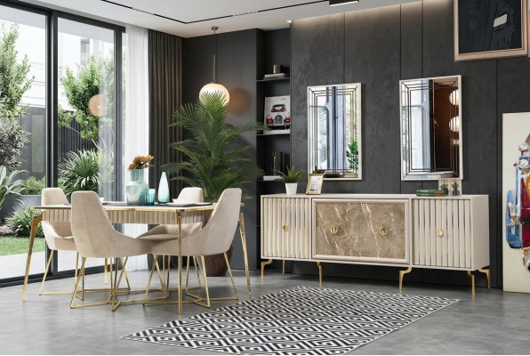 Stylische Esszimmer-Suite Luxus-Set Designer Esstisch mit 6 Stühlen