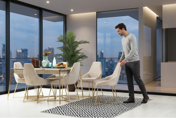 Ensemble salle à manger doré Suite de luxe Table à manger avec chaises Mobilier de designer