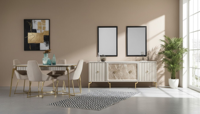 Ensemble salle à manger doré Suite de luxe Table à manger avec chaises Mobilier de designer