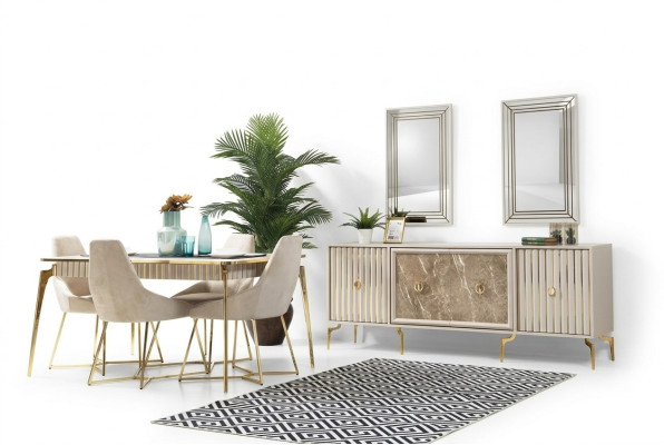 Ensemble salle à manger doré Suite de luxe Table à manger avec chaises Mobilier de designer