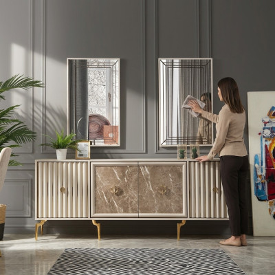Buffet moderne avec 2 miroirs - Meubles luxueux de salon design en bois.
