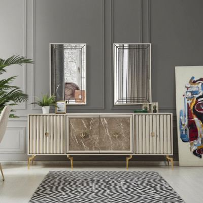 Buffet moderne avec 2 miroirs - Meubles luxueux de salon design en bois.