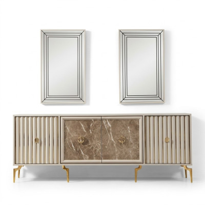 Buffet moderne avec 2 miroirs - Meubles luxueux de salon design en bois.