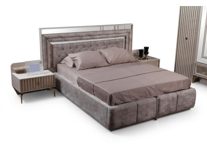Taupes Ensemble de chambre à coucher Mobilier de designer Lit double Tables de chevet Mobilier en bois