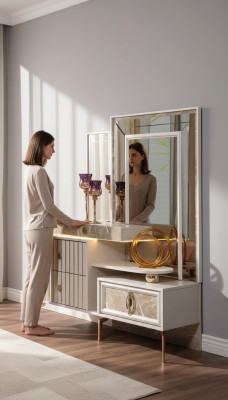 Coiffeuse blanche Chambre Designer en bois Console avec miroir nouveau