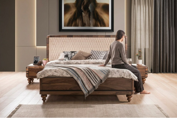 Mobilier de chambre à coucher Lit de designer de luxe 2x Tables de nuit Lit double 3 pièces