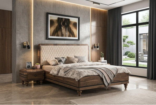 Mobilier de chambre à coucher Lit de designer de luxe 2x Tables de nuit Lit double 3 pièces