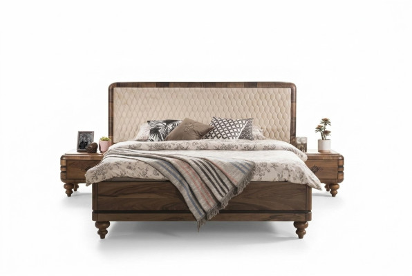 Mobilier de chambre à coucher Lit de designer de luxe 2x Tables de nuit Lit double 3 pièces